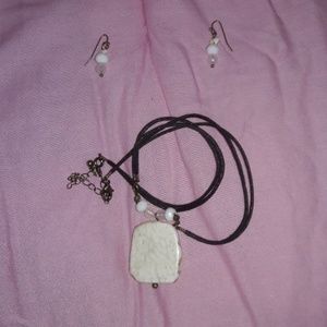 NWOTMarble Stone Graphite Necklace and Earring Set